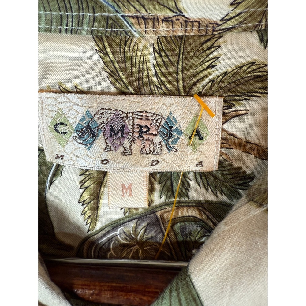 Caribbean Joe Mens Medium Floral Palm Tropical Rayon Button Down Camp Shirt - Picture 13 of 13